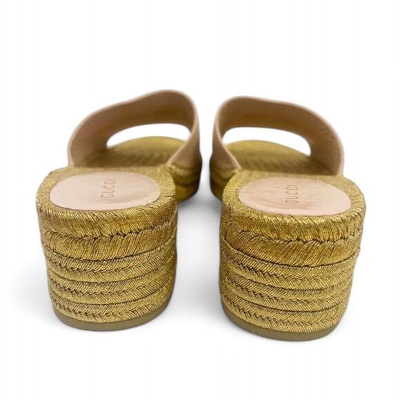 GUCCI Pink GG Logo Woven Open Toe Slide Sandals Size EU38.5 - Picture 10 of 15